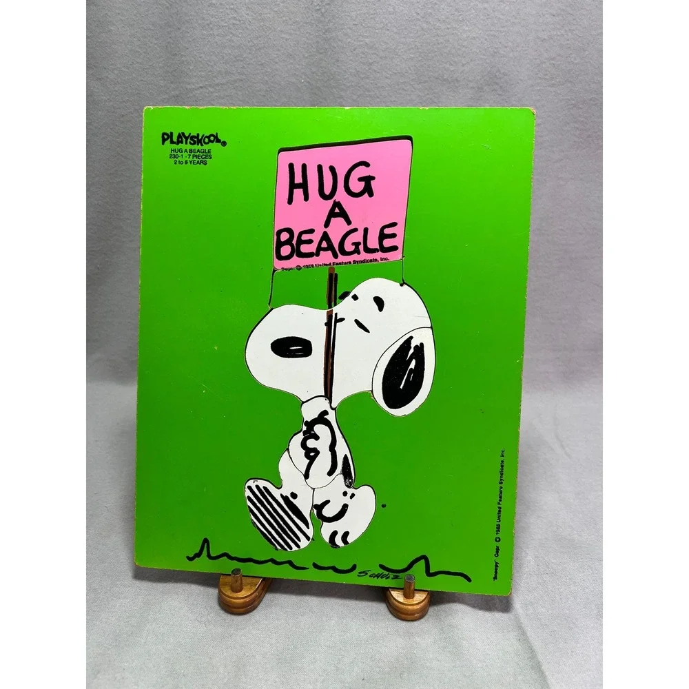 Vintage Playskool Snoopy Hug A Beagle 539-2 Wood Tray Puzzle Peanuts Schulz 1965